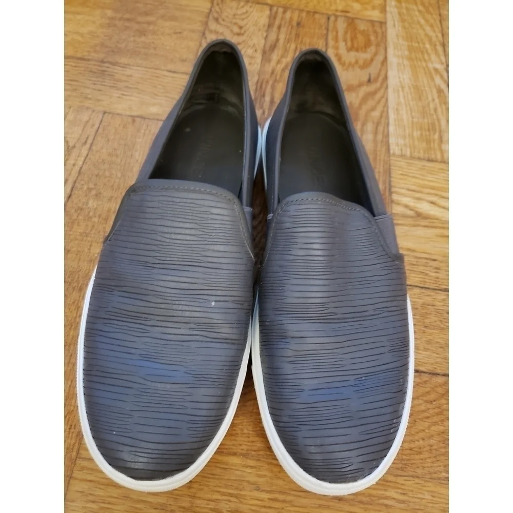 Vince Dark Gray Blair Textured Leather Slip On Sneakers - Size 7